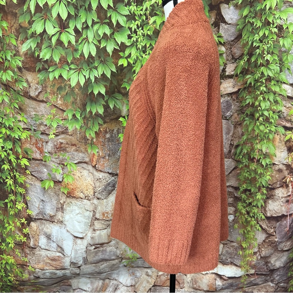 BAREFOOT DREAMS Plush Burnt Sienna Textured Open Cardigan, XL - Picture 4 of 9